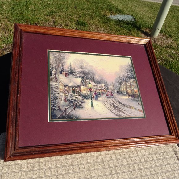 Vtg Thomas Kinkade Village Christmas Limited Edition Lithograph With COA Framed